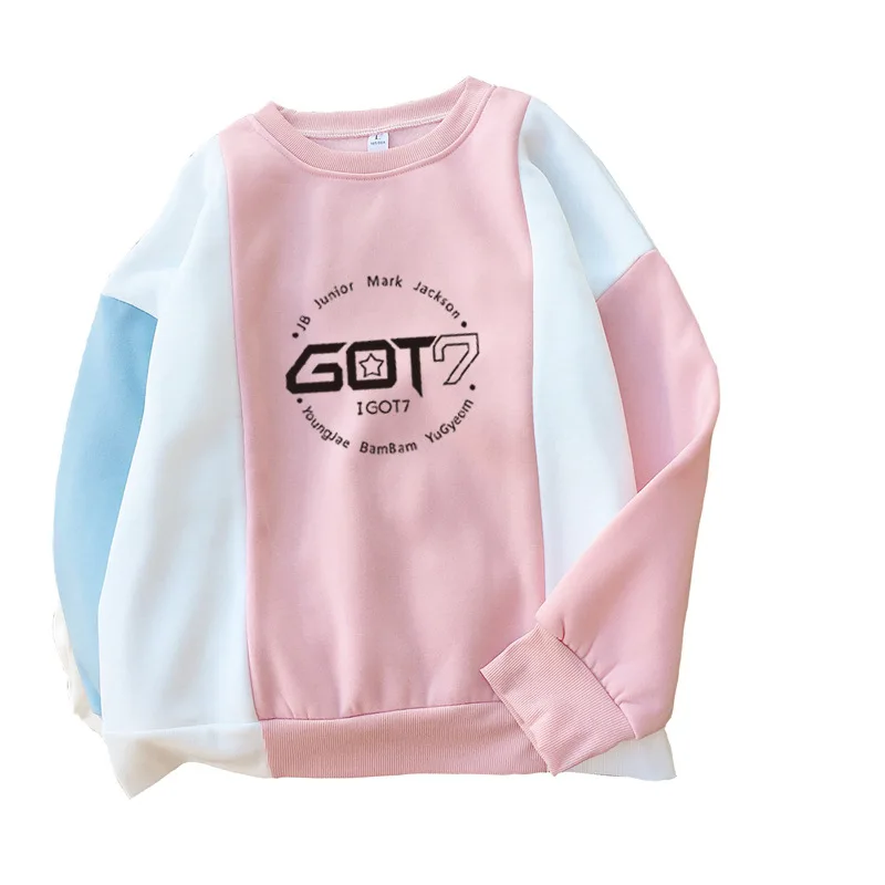 GOT7 хлопок плюс бархат розовый синий модные женские толстовки k pop корейский