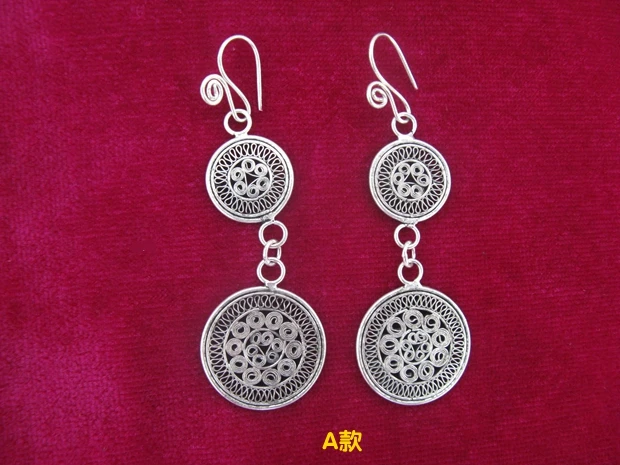 Hot sale new StyleHot &gtEthnic style Miao Xiang Vintage palace ear ornaments handmade Yinhua double copper drum earring | Украшения и