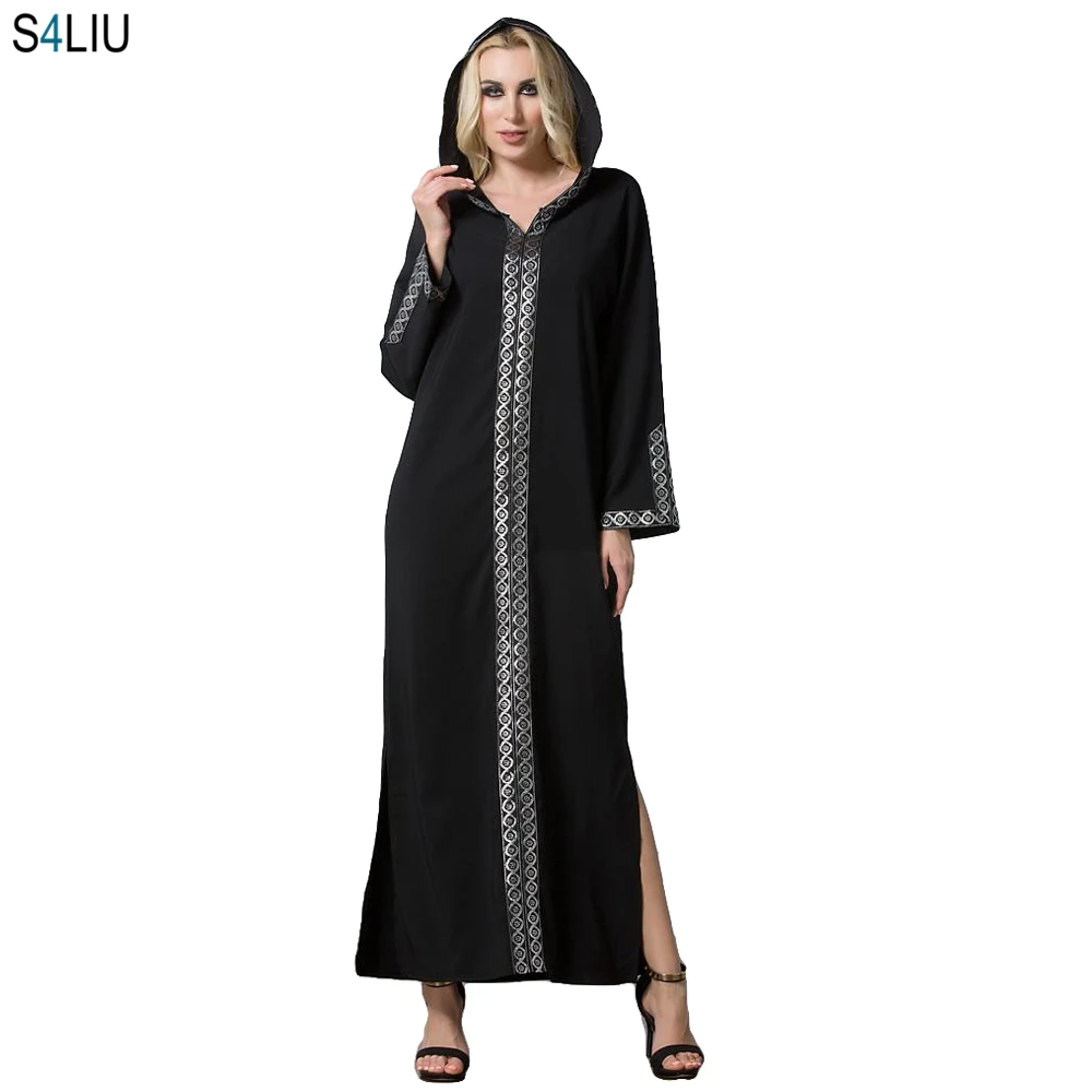 Мусульманское длинное платье с вышивкой Abaya кардиган капюшоном платья размера