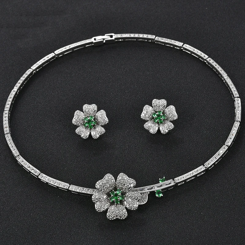 Изысканный свадебный набор украшений в форме цветка bijoux mariage с большим цирконием