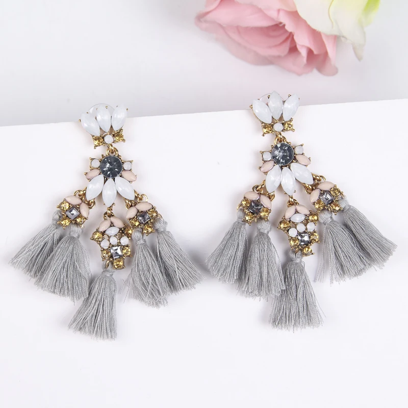 Женские серьги подвески с кисточками акриловые бусины винтажная нить 5 цветов