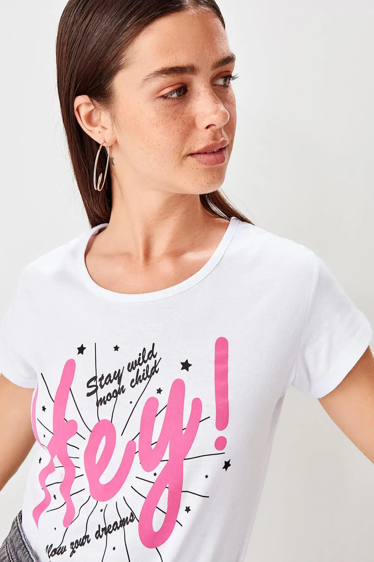 Trendyol с рисунком в виде отпечатка базовые вязаные футболки TWOSS19TS0546 | Женская