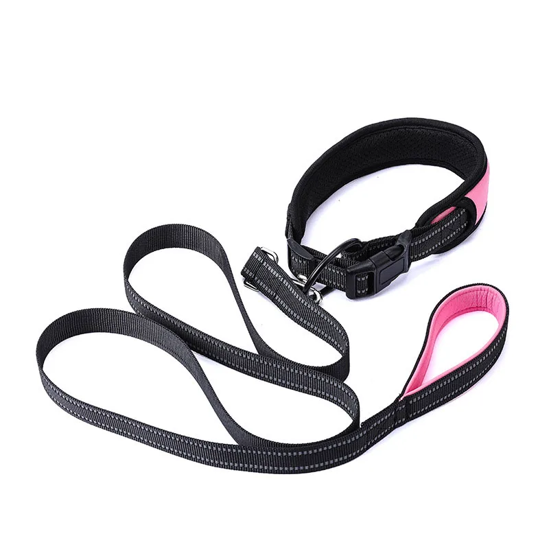 Set Pink Прочный ошейник для собак с ручками для собак, для тренировок, ходьбы, бега, походов, ошейник собачий со светоотражателем, ошейник, поводок, маленький средний La - Цвет: Set Pink