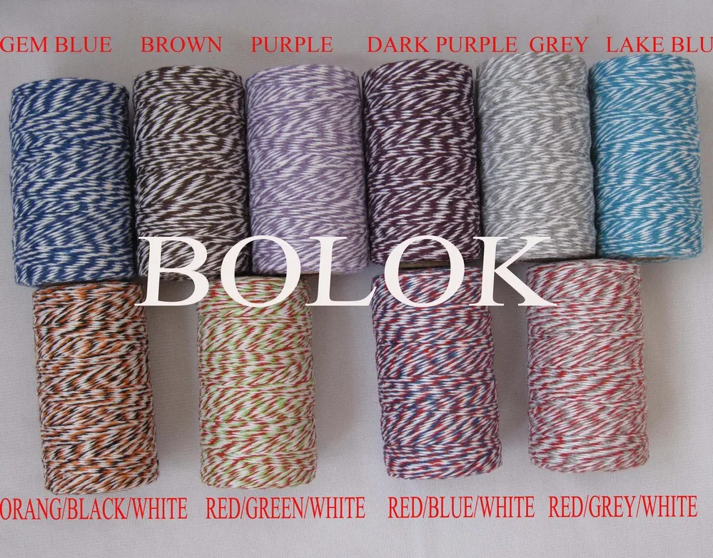 Двухцветная тонкая шпагат из хлопка 4 слоя (110 ярдов/катушка) 200 шт./лот 22 цвета