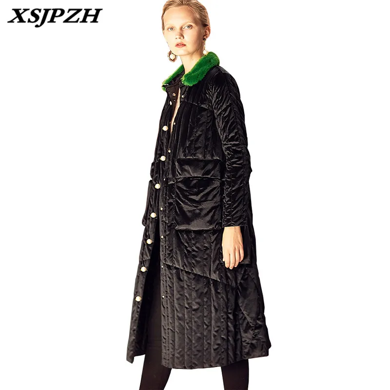 XSJPZH женская одежда 2018 зима новый 90% черный белый утиный пух куртка пальто длинный