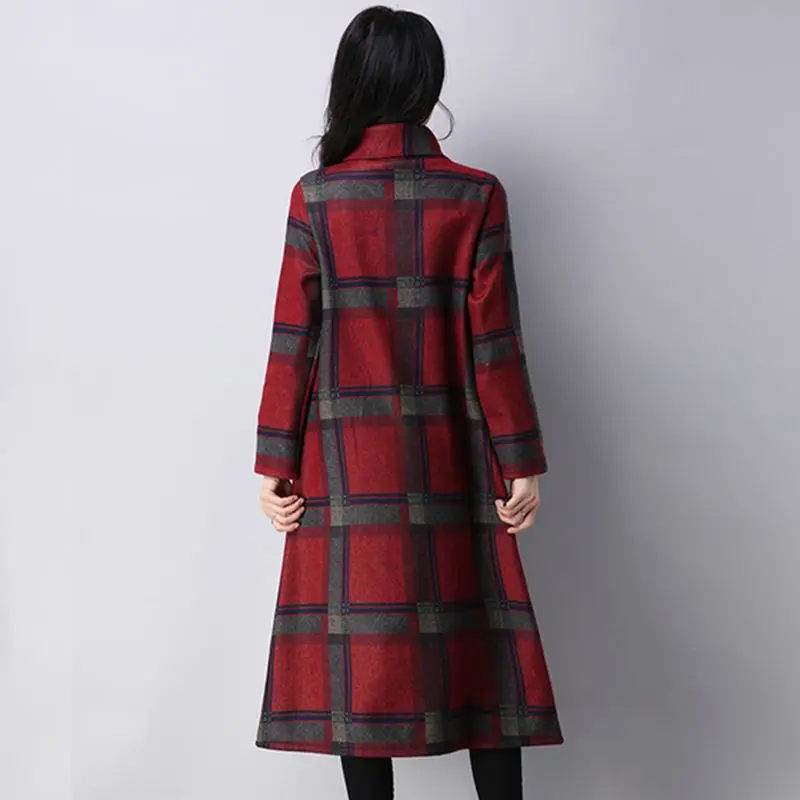 Женское платье элегантное винтажное с принтом в клетку свободное зимнее женское