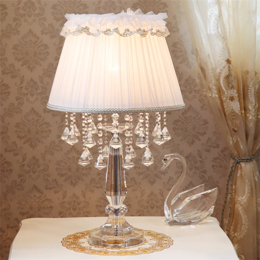 

European Luxury Crystal Table Lamps Bedroom Bedside Lamp Warm Princess American Living Room Table Lights Modern Wedding Fixtures