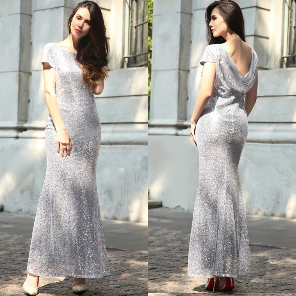 2017 Женщины Золото Sequin Dress Империя О-Образным Вырезом С Коротким Рукавом Винтаж