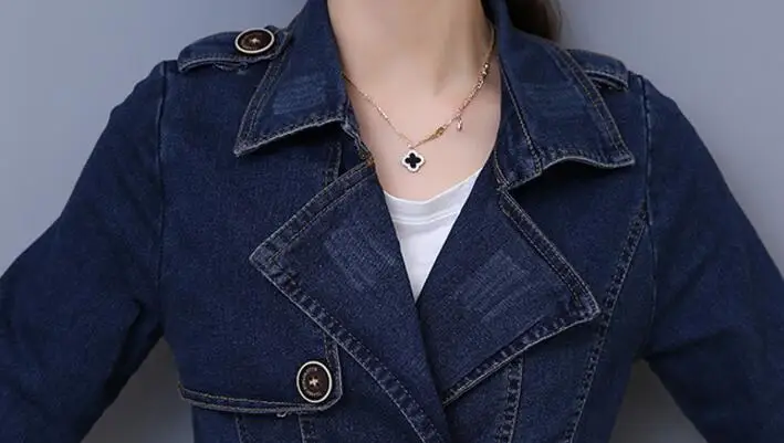 Autumn Women Casual slim Long Denim Trench Coat Female Boyfriend jean Overalls Plus Size Double-breasted Windbreaker coats y79 | Женская