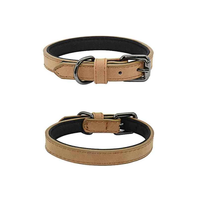 Brown Padded Diving Cloth Leather Dog Collar For Small Medium Large Dog Labrador Bulldog Heavy Alloy Soft Pet Cat Puppy Dog Collar - Цвет: Brown