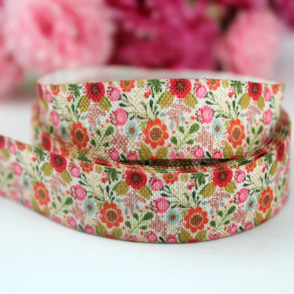 

5/8'' 16mm flowers patterned webbing fold over elastic ribbon decorative tape textile