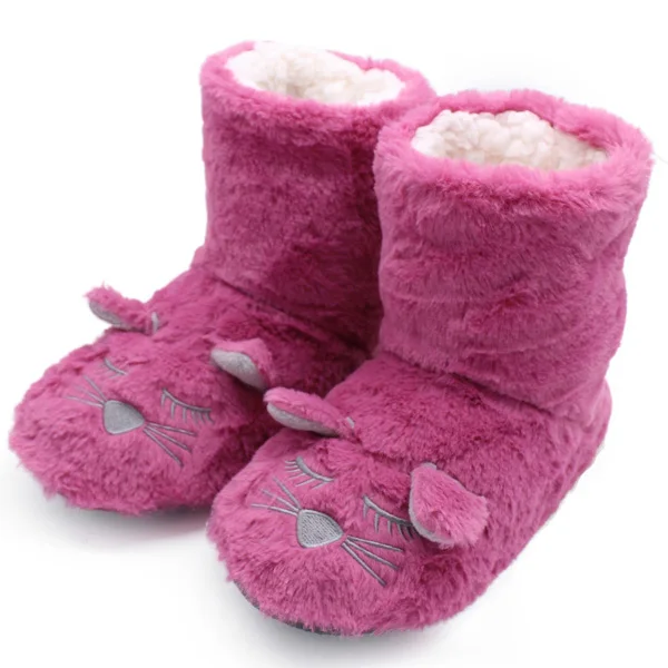 Милые домашние тапочки с принтом животных; Зимние теплые плюшевые тапочки; женские тапочки; цвет белый, серый, розовый;