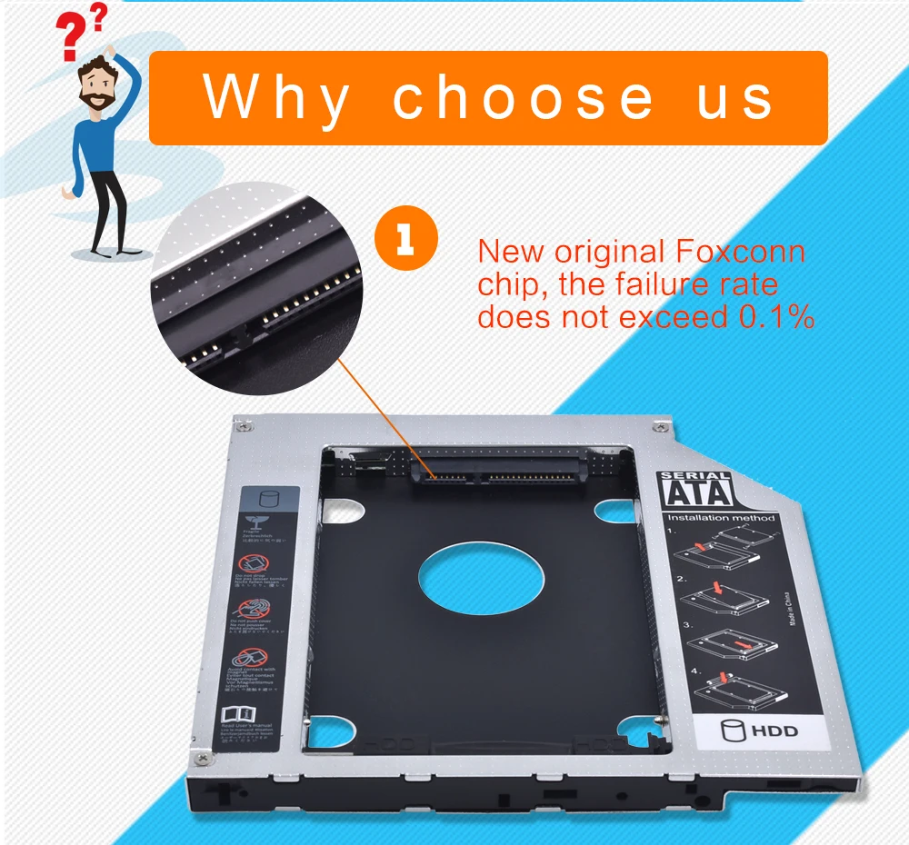 Горячая для ноутбука CD DVD привод ODD Optibay 2nd HDD Caddy 9,5 мм SATA 3,0 для 2," SSD чехол HDD корпус с Светодиодный индикатор