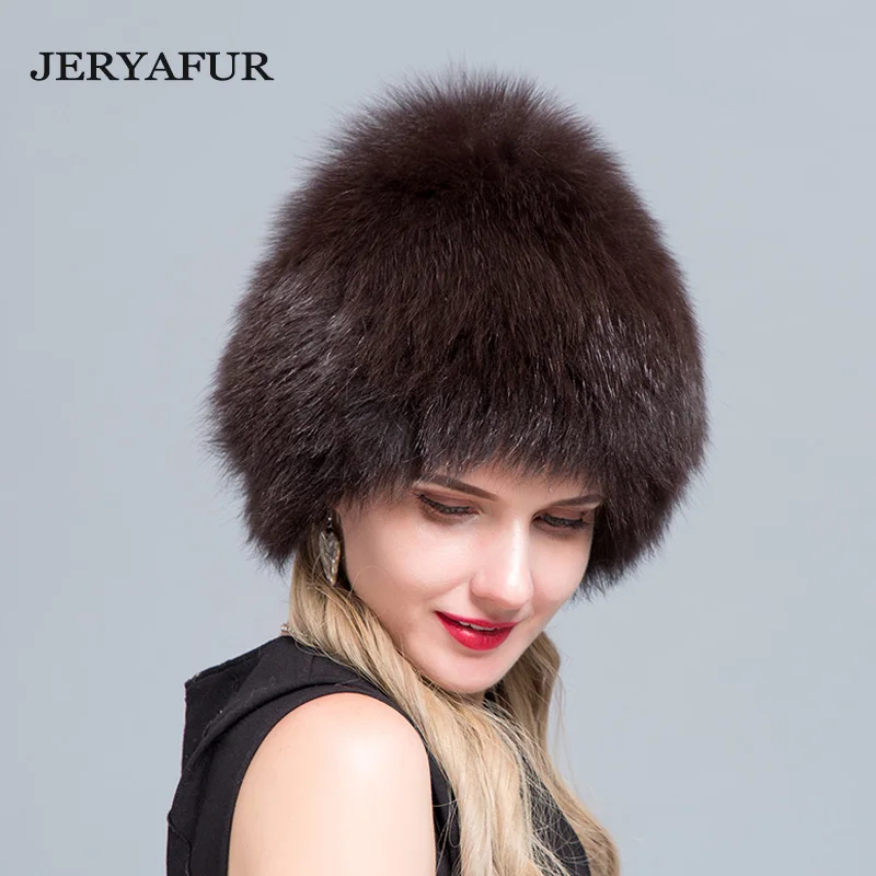 003 JERYAFUR новые русские кепки «Бомер» женские зимние меховые шапки из натурального Лисьего меха вязаные женские шапки из меха серебристой лисы - Цвет: 003