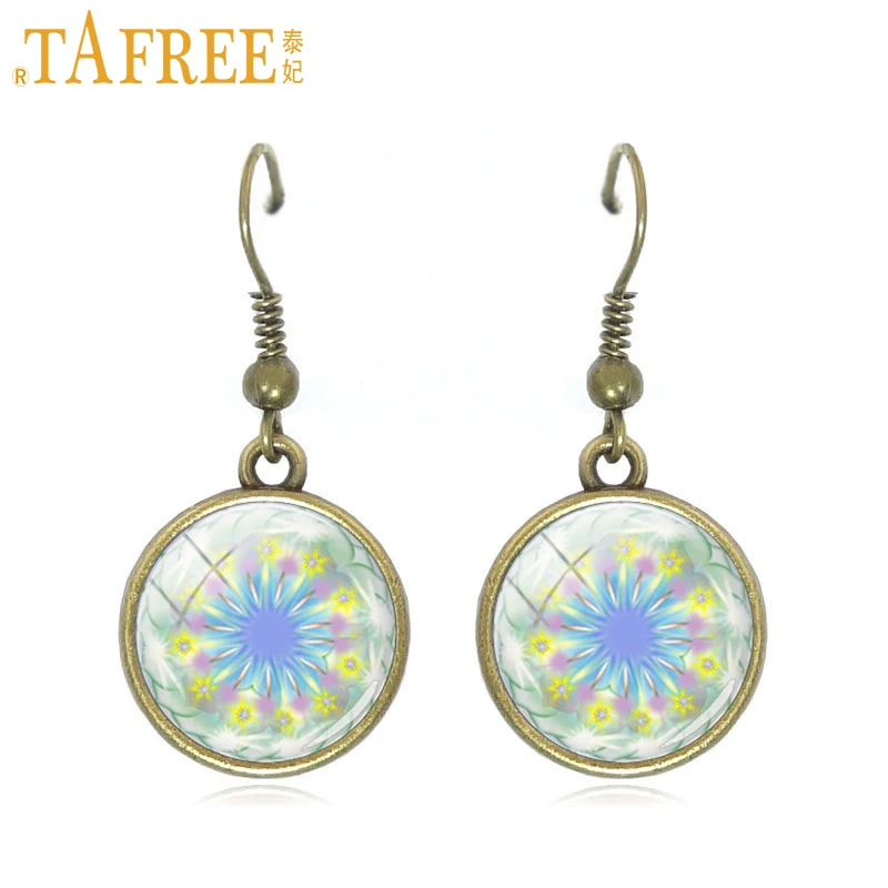 Женские серьги-подвески TAFREE с цветочным узором красные и белые в стиле мандала C334