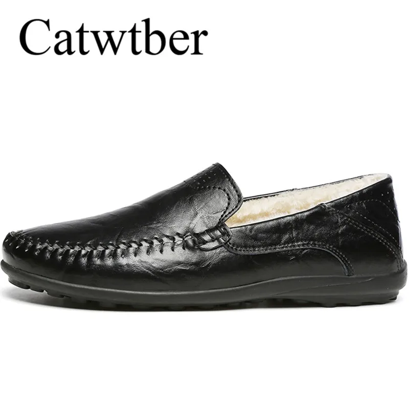 Catwtber New Winter Fashion Men Casual Loafers Driving Shoes Man Comfortable Lace-up Shoe Male Outdoor Warm With Fur Plush | Обувь