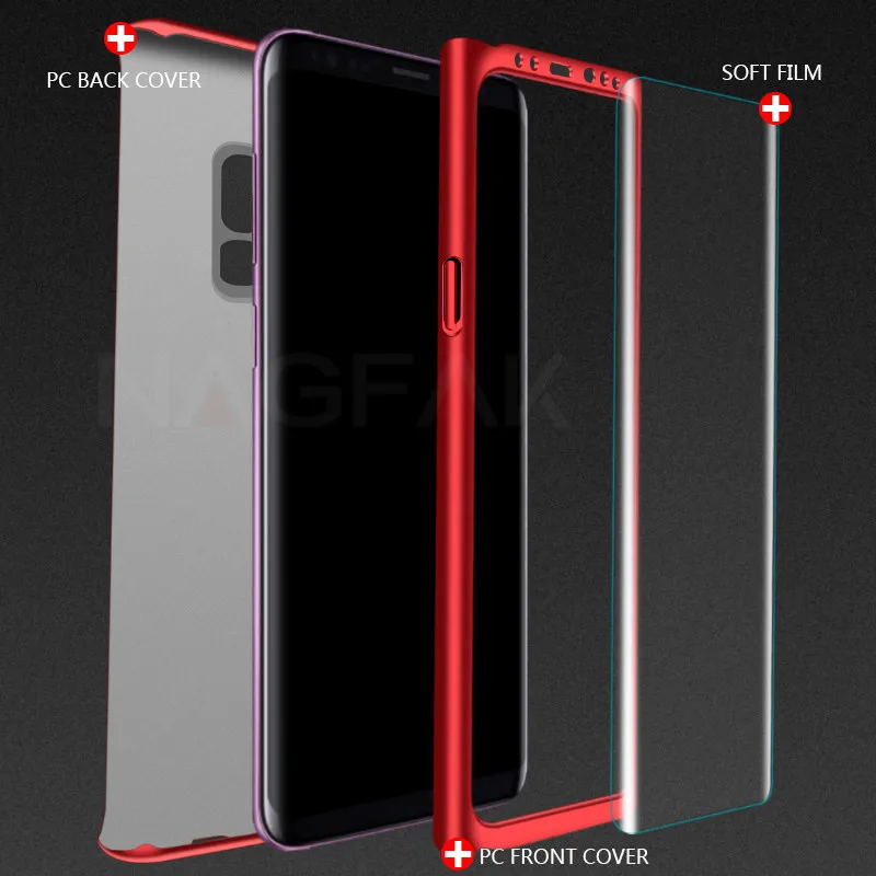 NAGFAK 360 Full Cover Phone Case For Samsung Galaxy S9 S8 Plus S7 S6 Edge Note 9 8 PC Protective With Glass |