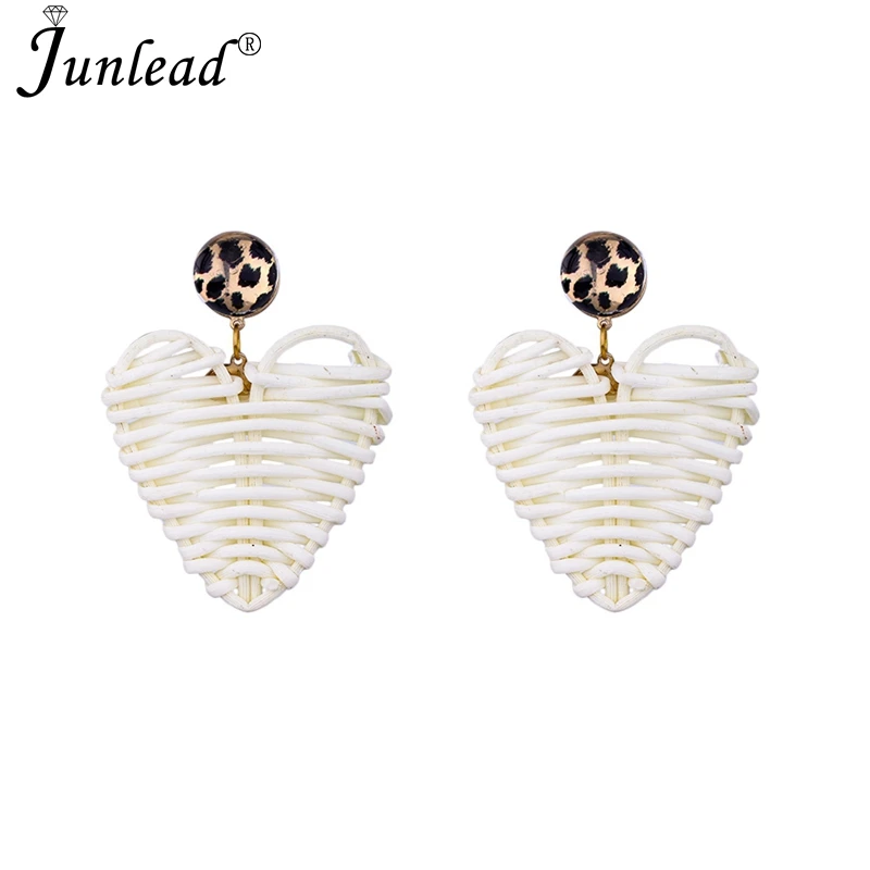 white Junlead, новинка, ручная работа, деревянное соломенное плетение, Ротанговые серьги, коричневая Виноградная коса, геометрические большие круглые Висячие серьги для женщин, ювелирное изделие - Окраска металла: white