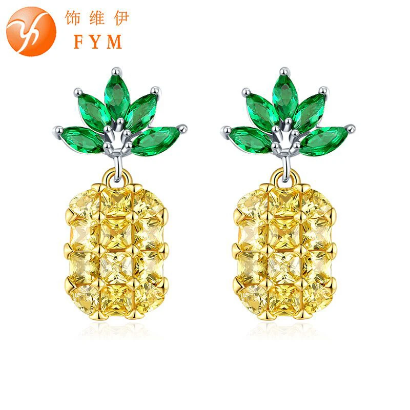 FYM высокое качество Ананас Форма bijoux себе серьги с цирконием кубической огранки