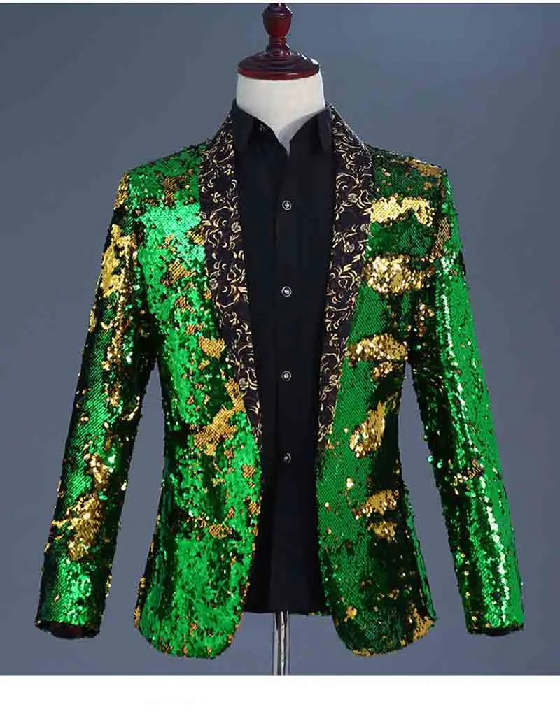 

Two-Color Flip Sequins Steampunk Fancy Coat Suit Jacket Singer Pop Cool Modern Blazer Suit For Men Gray Blue Red Plus Size 2XL