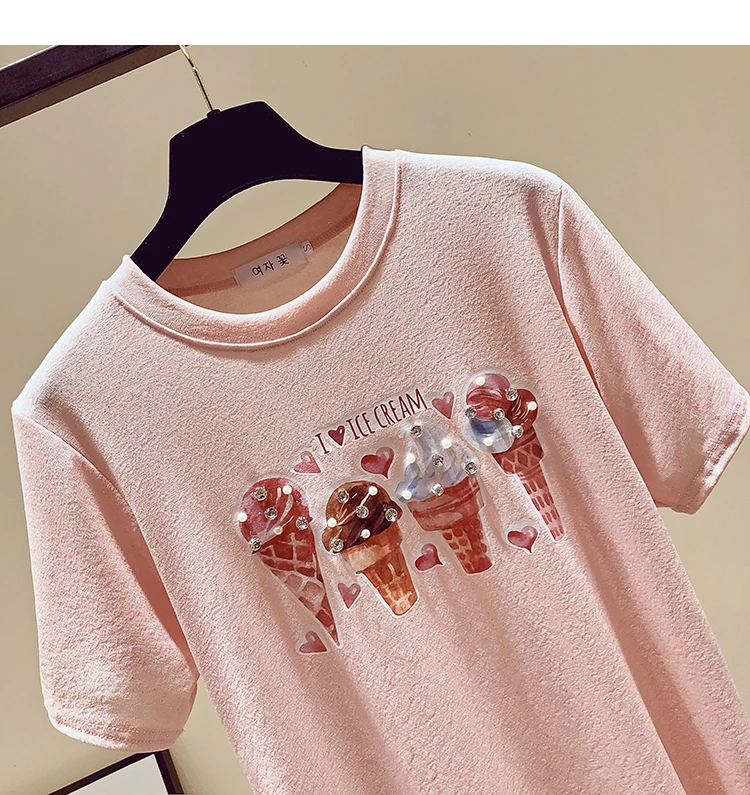 Модная футболка с бриллиантами, женская футболка, хлопковый топ, camisetas verano mujer,, летние топы, футболка, женская одежда, футболка, femme