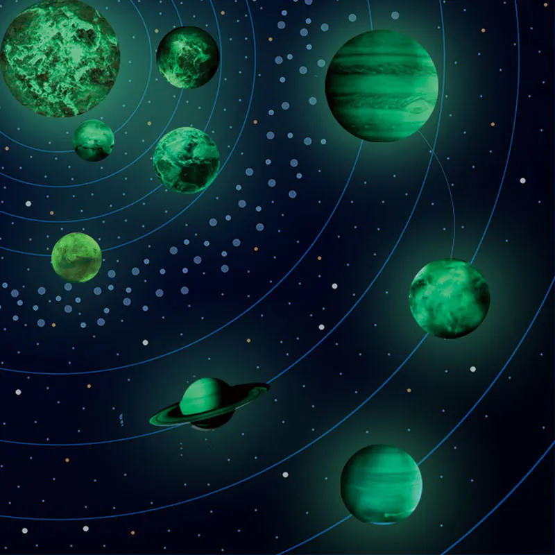 

YRHCD 9 шт светящаяся Луна Солнечная система настенные наклейки для детской комнаты флуоресцентные девять обои с принтом "планеты" для украшен...