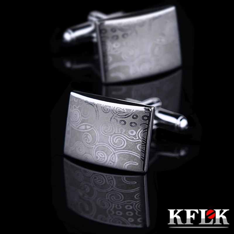 

KFLK Jewelry Laser pattern shirt Silver cufflink for mens Brand Fashion Cuff link Wholesale Button High Quality guests