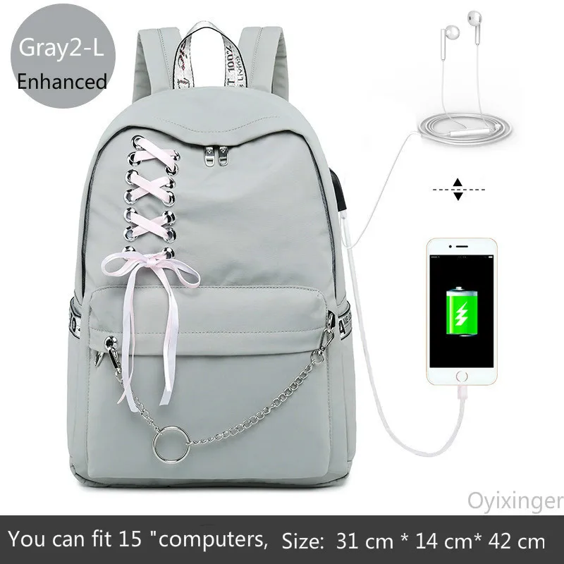 Gray2-L Fashion Girl Schoolbag Students Pink Laptop Backpack School Bags For Teenage Girls Women Backpacks Mochila infantil Escolar - Color: Gray2-L