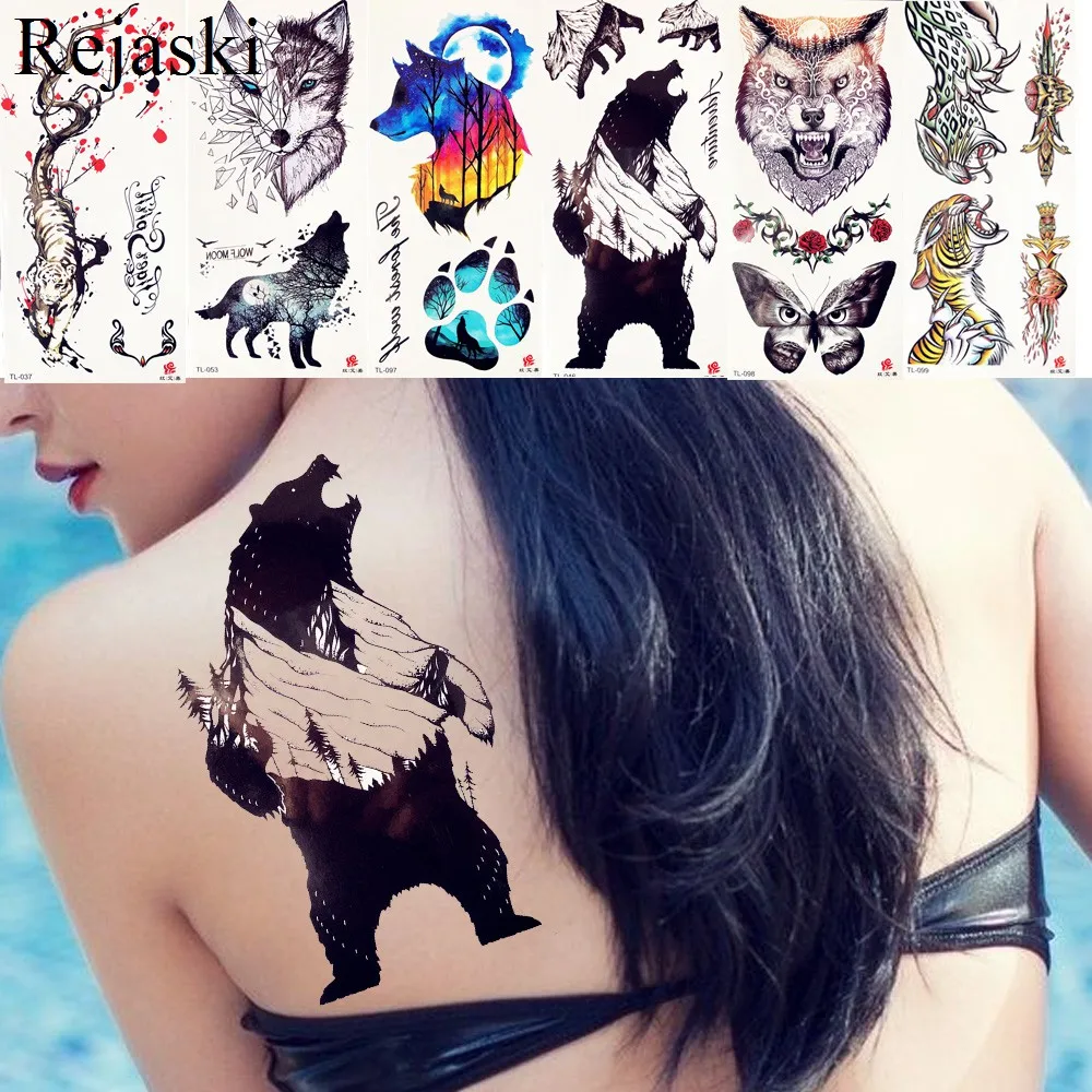 Roar Mountain Bear водостойкие татуировки наклейки для женщин спины шеи временная