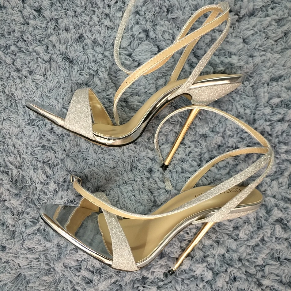 Женские босоножки на высоком тонком каблуке шпильке пикантные вечерние туфли с