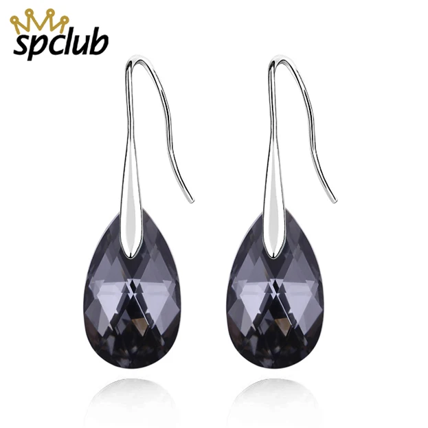 Женские серьги-капли SPCLUB серебристого цвета с кристаллами от SWAROVSKI подарок на