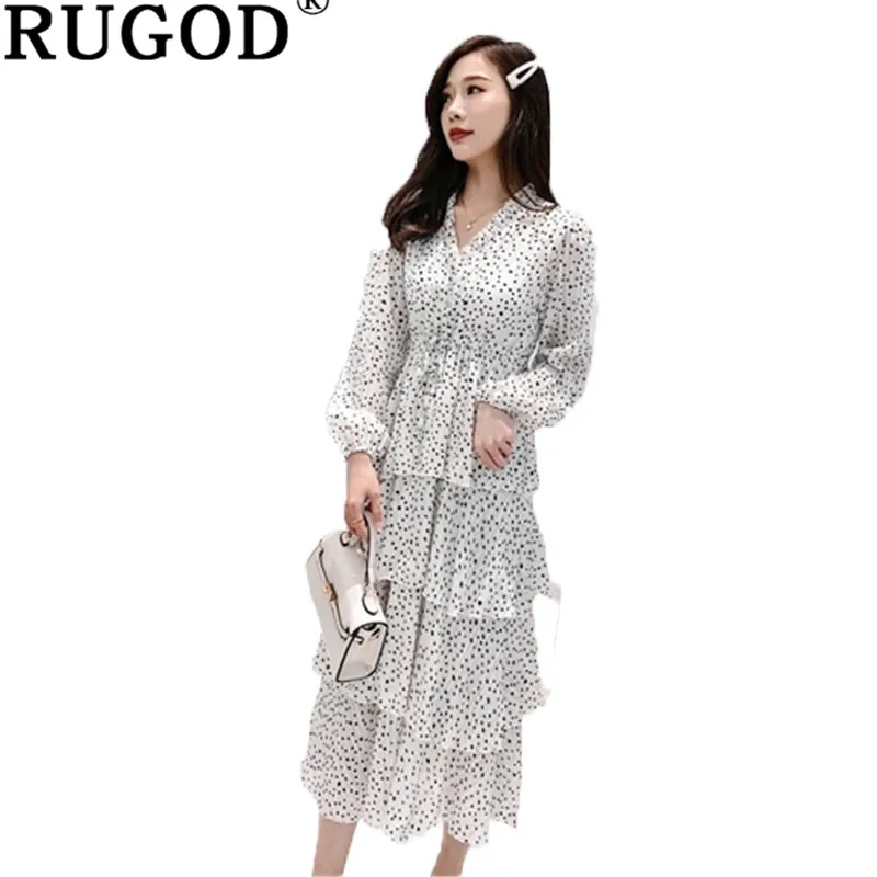Женское плиссированное платье RUGOD Повседневное средней длины в горошек с длинным