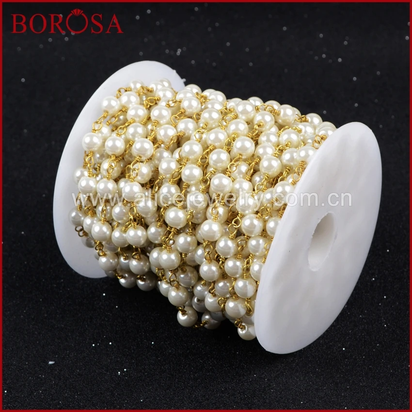 Бороса золотистого цвета или серебряный цвет имитация белый круглые бусы из