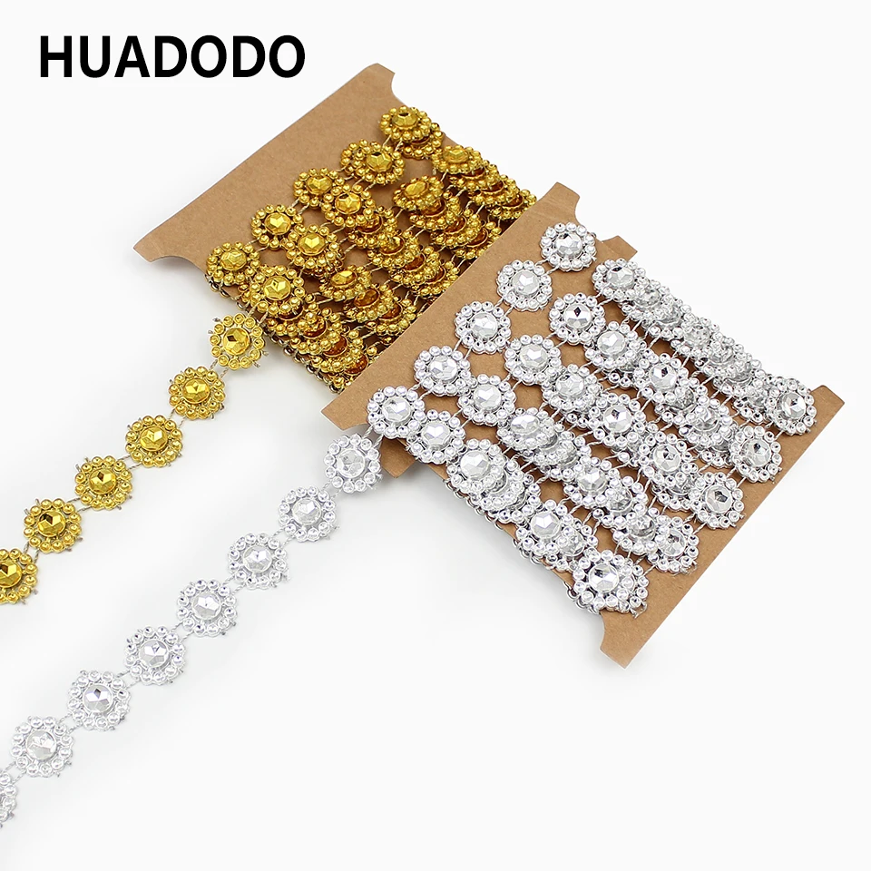 HUADODO 2 ярда 15 мм Золотой Серебряный цветок Бриллиантовая блестящая Хрустальная