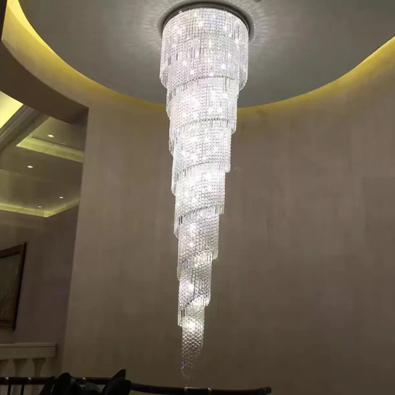 

Long size luxury spiral crystal chandeliers light fixtures LED K9 modern crystal chandeliers lamps staircase lighting