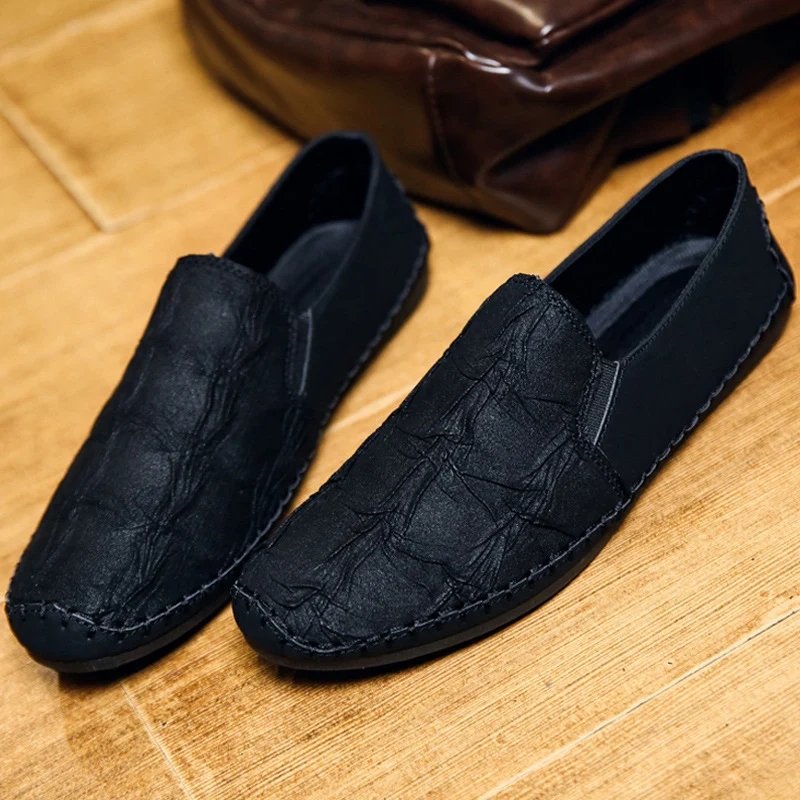 2019 New Men Lazy Leather Single Shoes Male Spring Black Peas Trend Breathable Driving Casual | Обувь