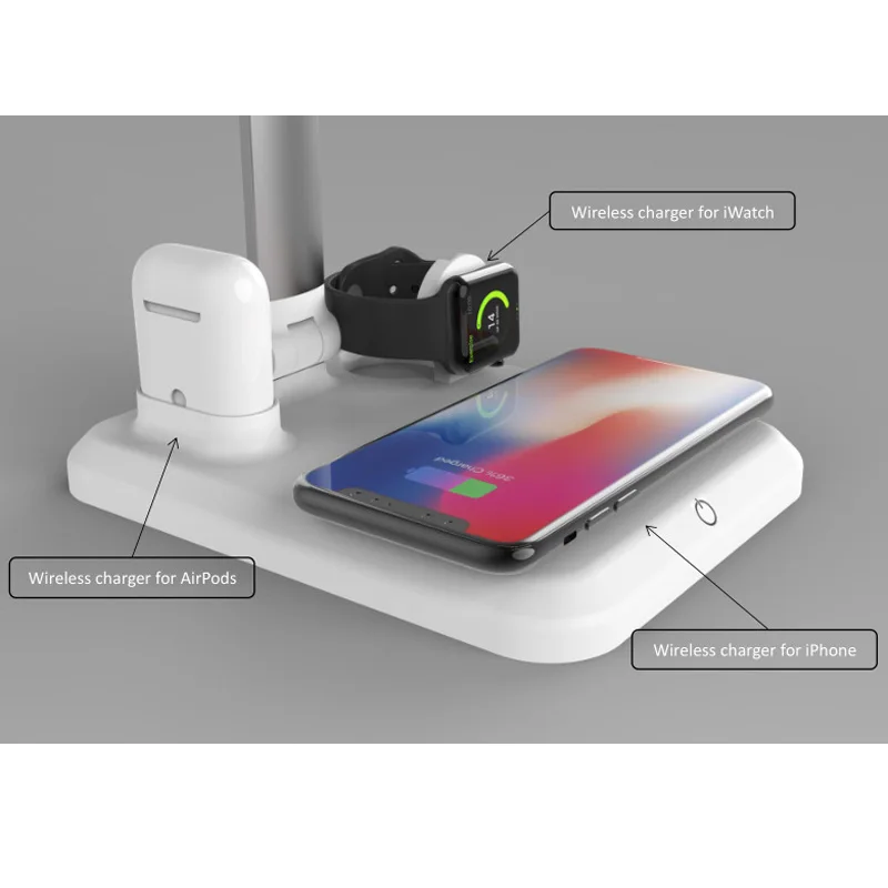 4 в 1 Smart светодиодный настольная лампа Qi Беспроводной Зарядное устройство для iPhone XS XR Max Быстро настольных Беспроводной зарядного устройства для samsung S10 huawei