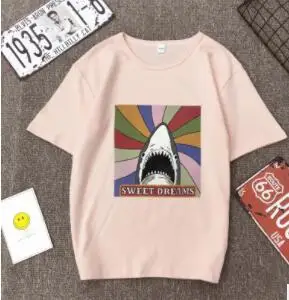 Корейский Поп веселое Harajuku с персонажами из мультфильма Акула принтом Для женщин