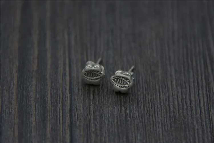 Handmade Silver S925 Sterling Girls Earrings Vintage Ethnic Style Small Fish Flower Shape Stud | Украшения и аксессуары