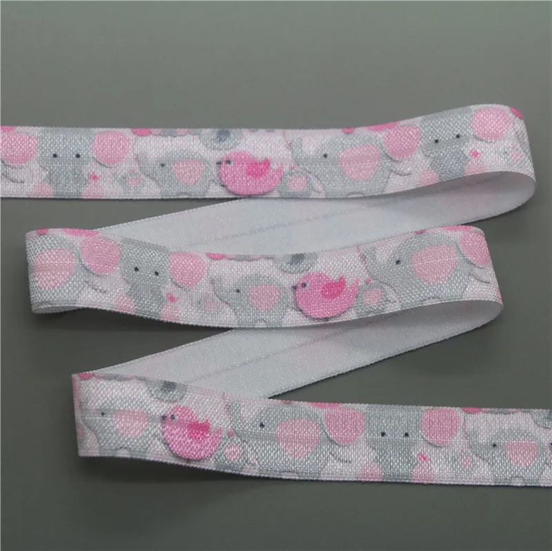 DHK 5/8'' 10yards elephant tropical leaf printed Fold Elastic FOE stretch ribbon hairbow headwear headband DIY Wholesale B1702 | Дом и