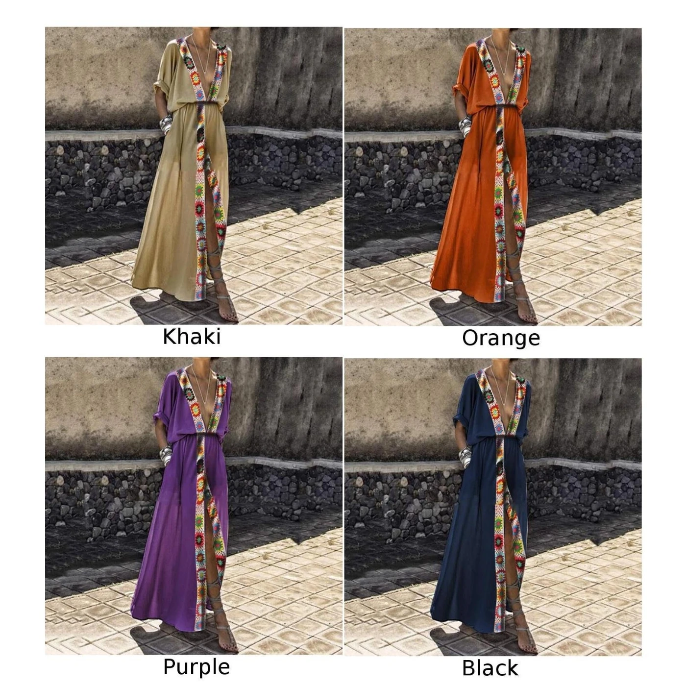 Летние длинные платья с разрезом женские повседневные сексуальные глубоким v