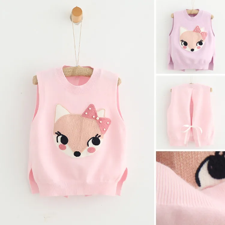 2016 г. Осенняя детская одежда Высококачественный свитер с рисунком лисы жилет