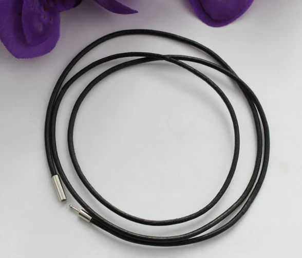 Оптовая Продажа Модные Винтажные серебряные застежки 3 мм черный кожаный шнур