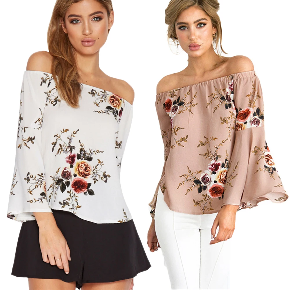 Для женщин блузка рубашка Лето 2017 г. Топы корректирующие Femme остыть плеча Блуза