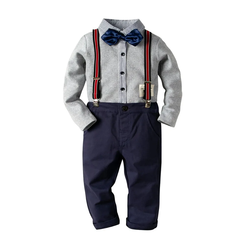 New Boys Clothes 2019 Set Long Sleeve Shirt+Suspenders+tie 3psc boys clothing sets |