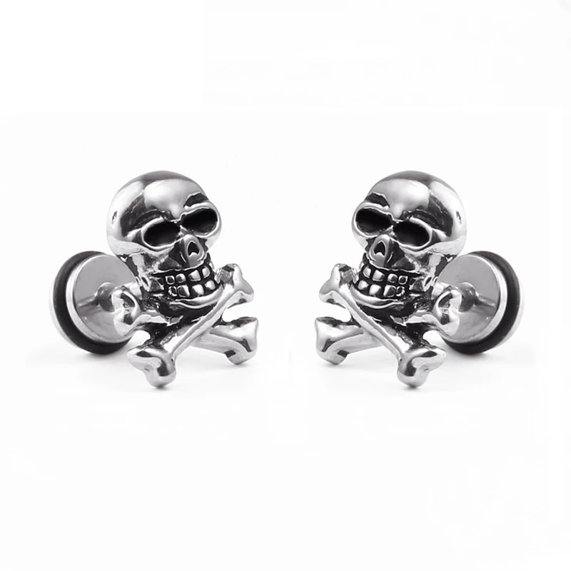 SexeMara 1pc Stylish Pirate Skull Earring Ear Plug Titanium Stainless Steel Rock Hiphop Style Men/Women Pierced Stud | Украшения и