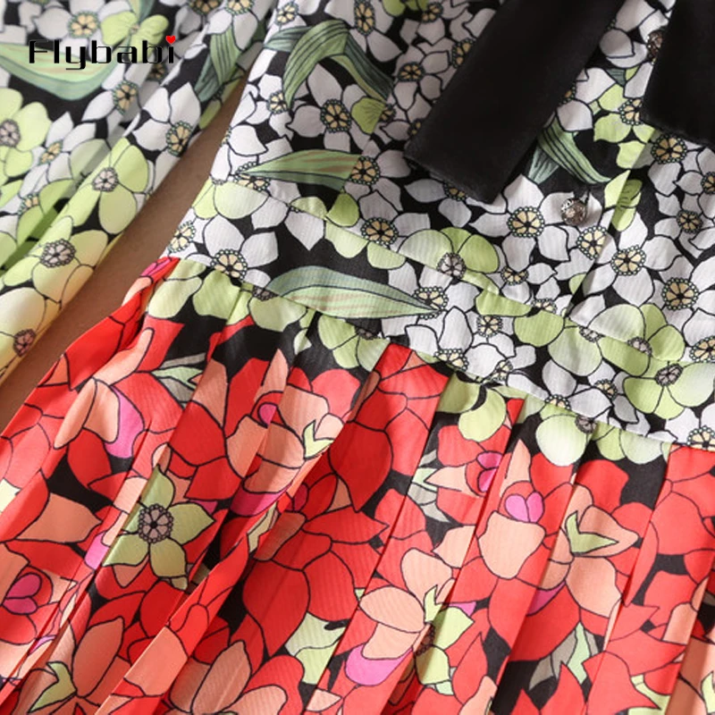 

Custom Plus Size Dress 6xl 2018 Autumn New Arrival Fashion bow Full Sleeve Floral Print A-Line Floor-Length beach Dress Women