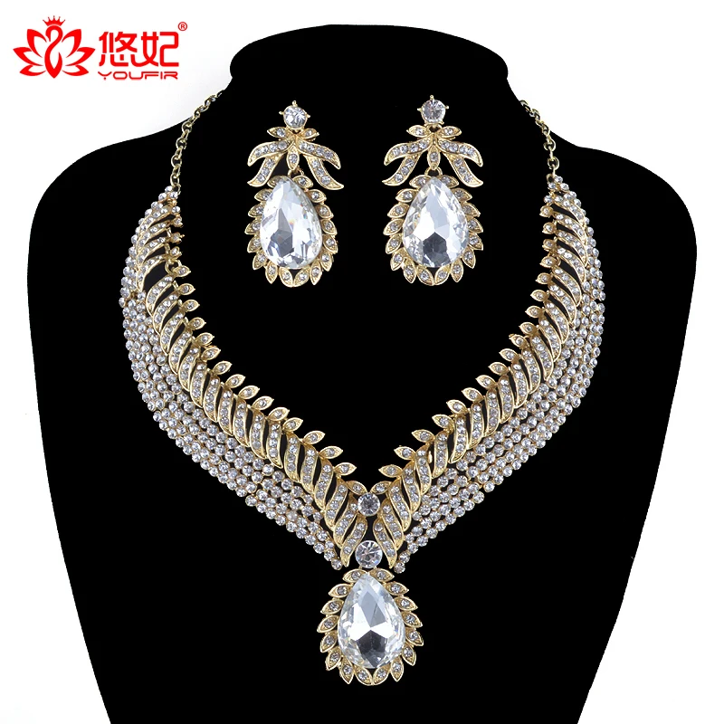 Комплект из колье и серёг с кристаллами|rhinestone necklace earring sets|women wedding jewelry setwedding sets |