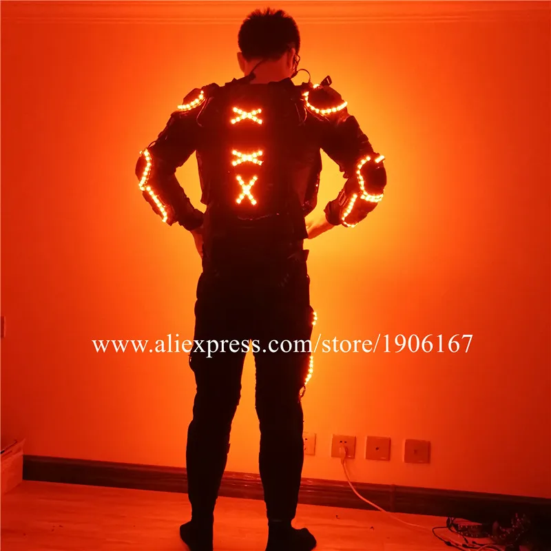 Colorful LED Growing Stage Performance Armor Robot Men Suit Luminous Flashing Party Glasses Clothes Led Light Up Dance Wear | Дом и сад