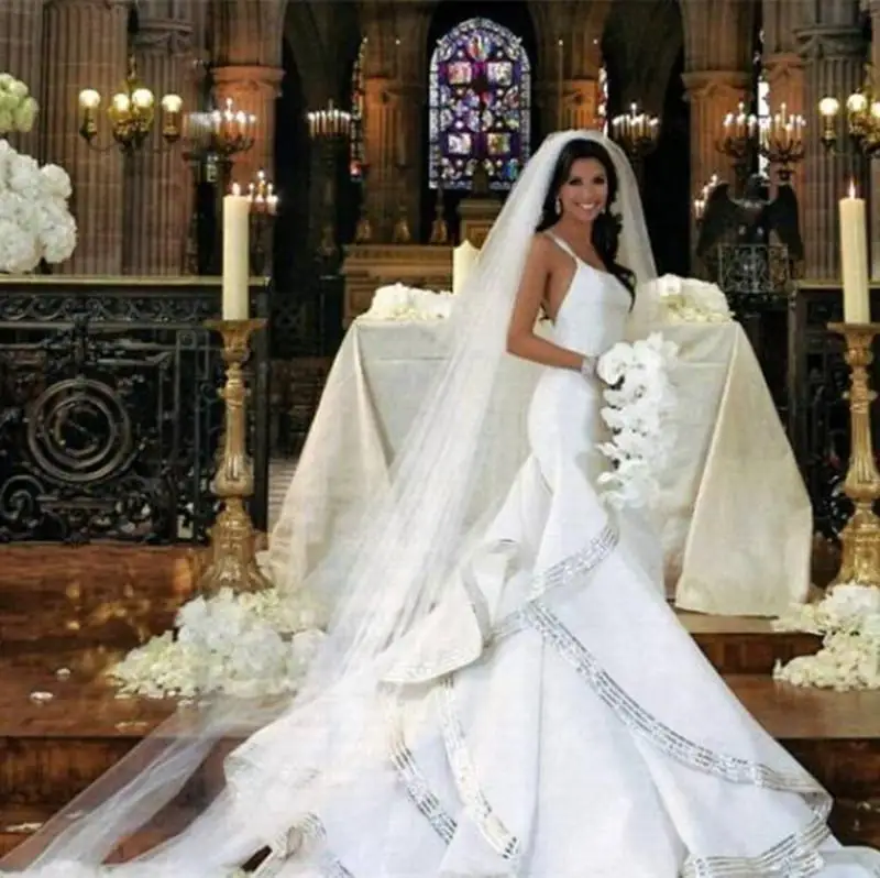 

2021 Mermaid Wedding Dresses Spaghetti Straps Sweep Train Long Bridal Gowns Custom Made Tiered Ruffles Wedding Dress Plus Size